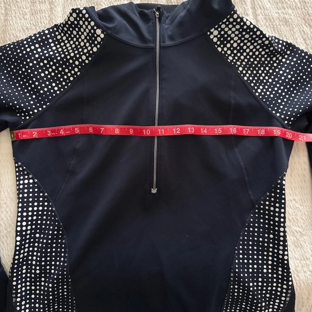 Athleta Running Wild 1/2 Zip Hooded Pullover Navy Polka Dot Athletic Women's L - Picture 5 of 8